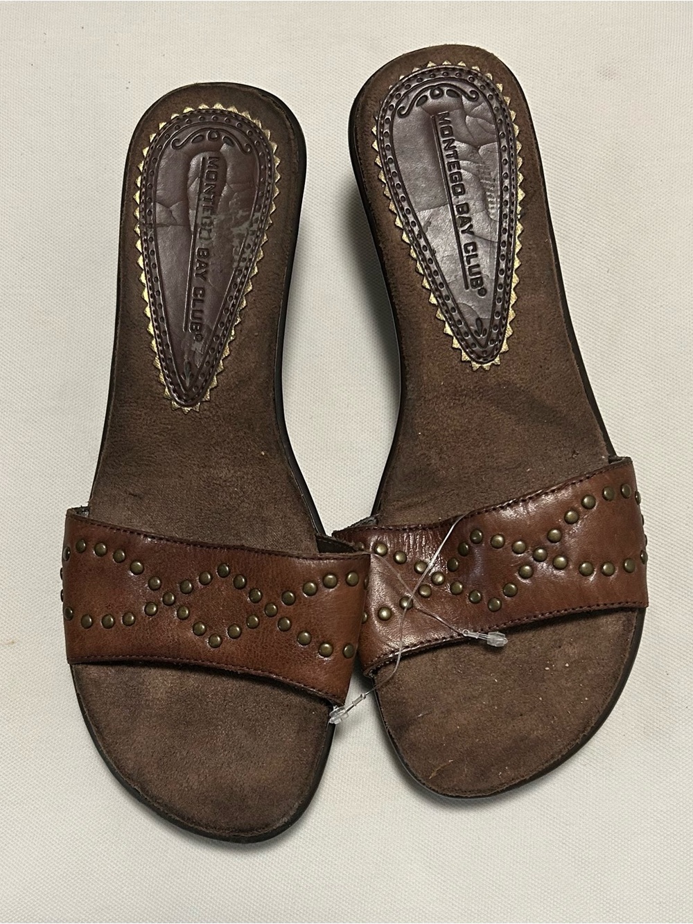 Montego Bay Club Brown Studded Leather Slide Sandals